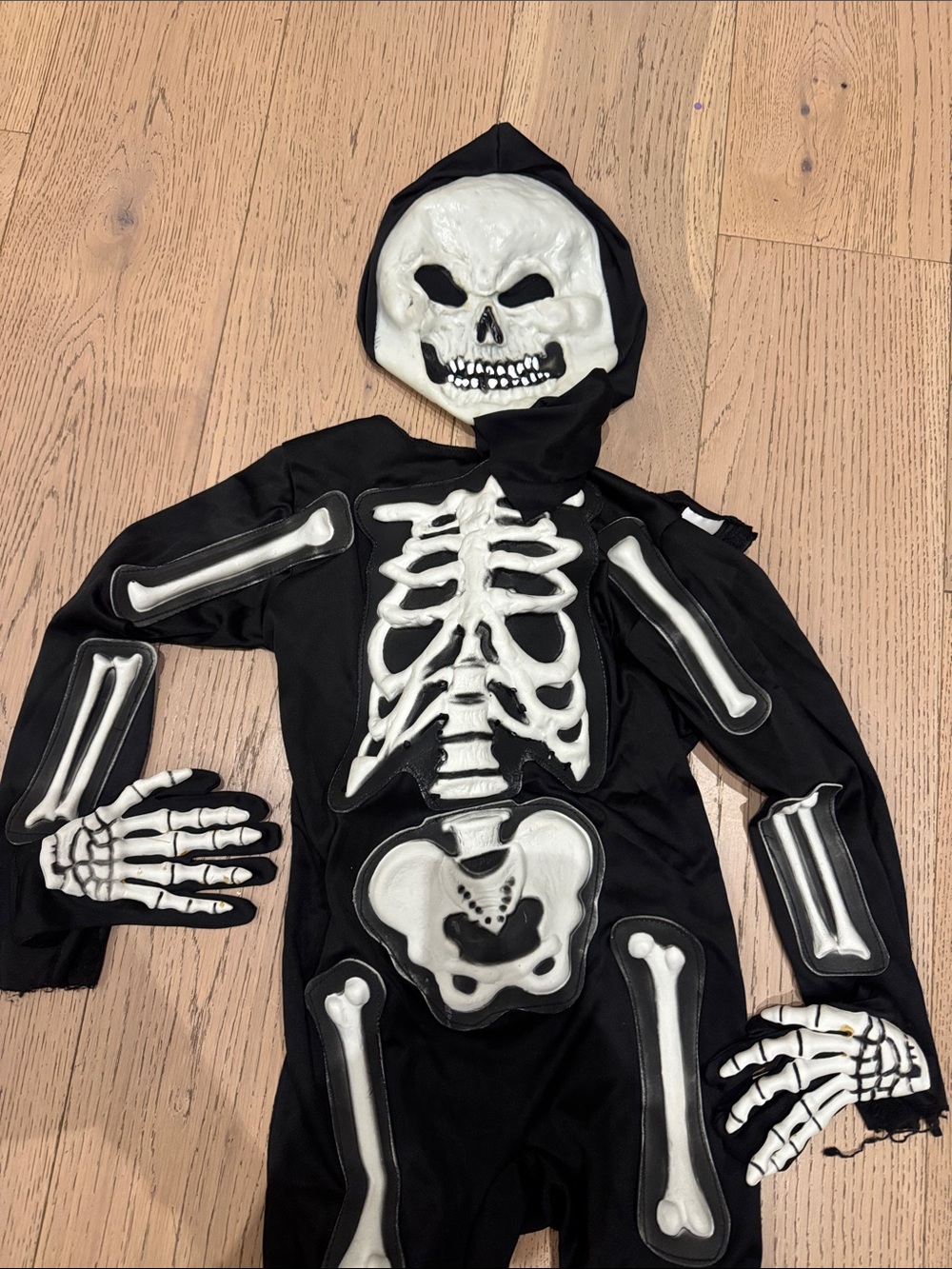 Glow in the Dark Skeleton Costume with Hooded Skull Mask